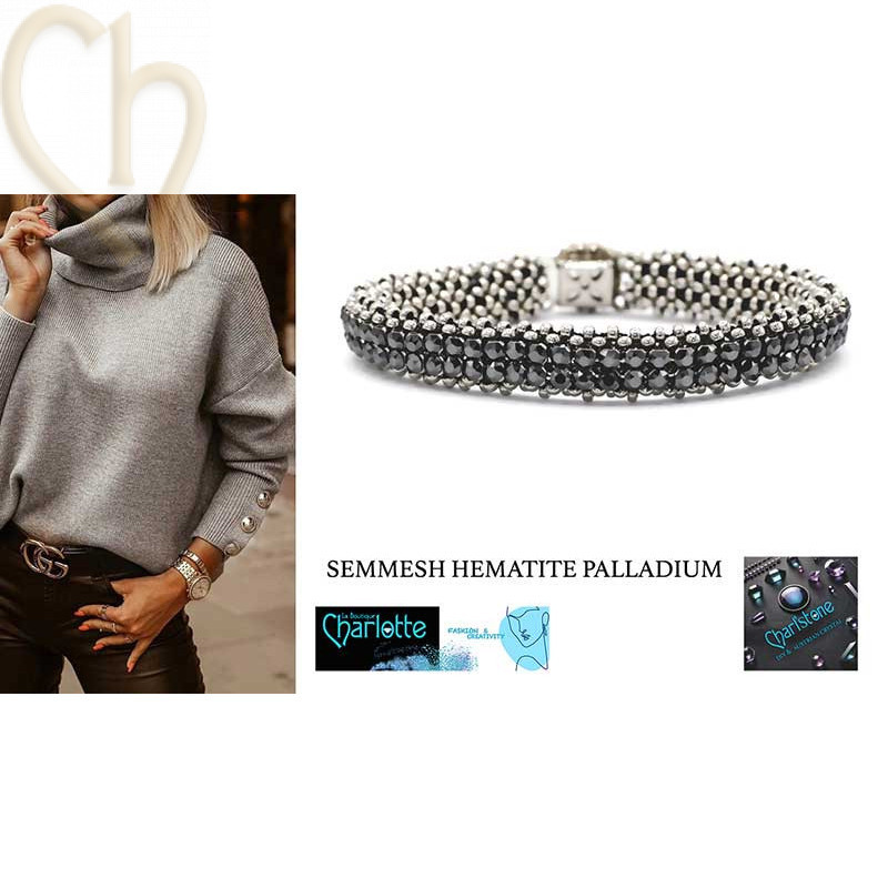 DIY Kit "Semmesh" Bracelet – Miyuki & Austrian Crystal Mesh Hematite - Palladium