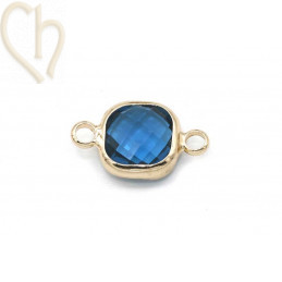 Connecteur carré verre + métal 9mm à 2 anneaux gold plated