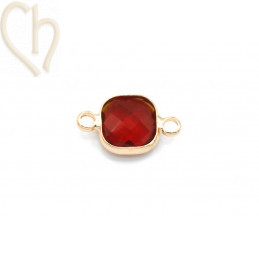 tussenstukje vierkant glas + metaal 9mm met 2 ringen gold plated