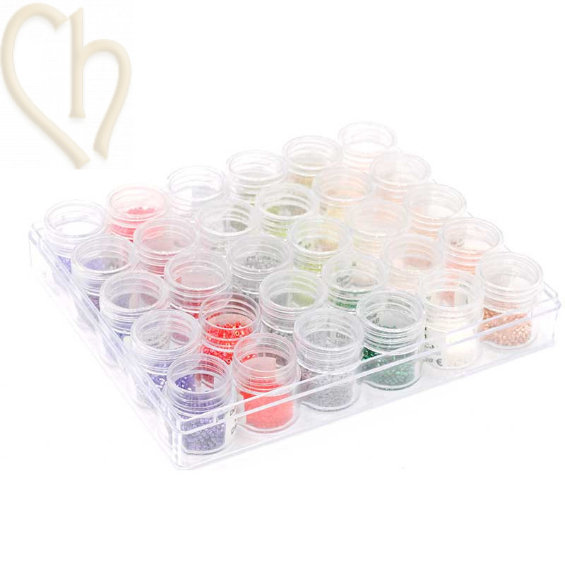 Bead storage box with 30 screw-top jars – organize with ease