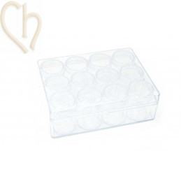 Bead storage box with 12 screw-top jars – organize with ease