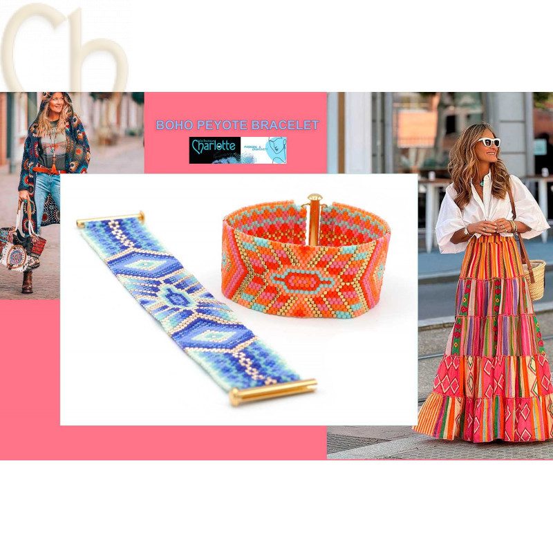 Pattern Bracelet Boho Orange & Bleu
