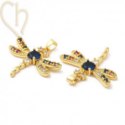 Gold-Plated Dragonfly Charm 28 mm with Rhinestones – Hypoallergenic | Boutique Charlotte