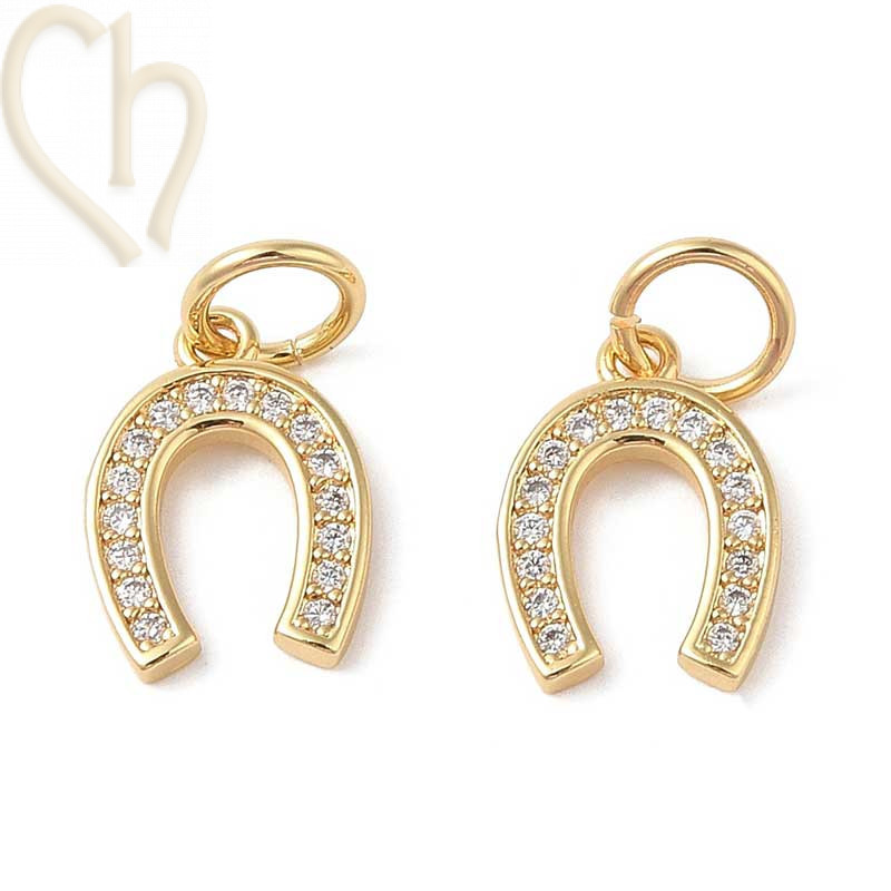 Gold-Plated Horseshoe 15mm Charm with Rhinestones – Hypoallergenic | Boutique Charlotte