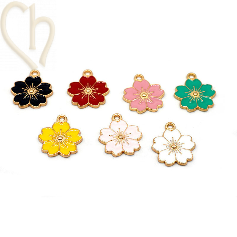 Charms Gold Plated bloem emaille 17mm