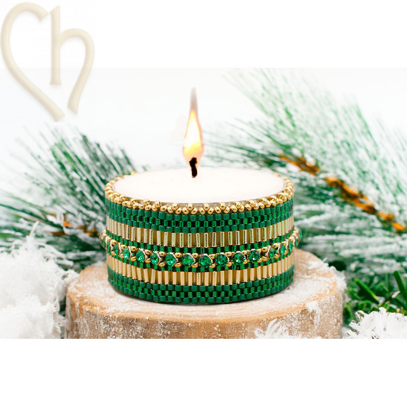 Bougeoir DIY en Peyote avec Austrian Crystal Mesh - Green - Gold | Boutique Charlotte