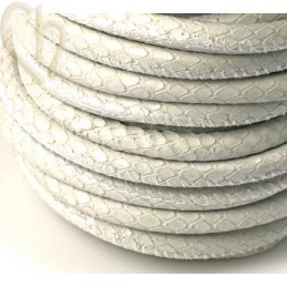 Leder rond 6mm Snake Style Wit