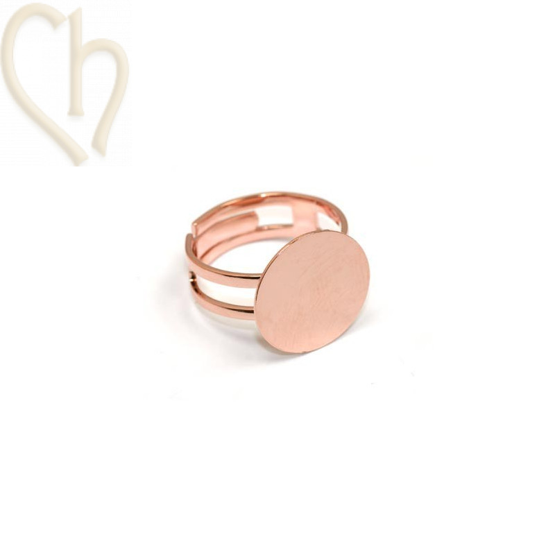 ring regelbaar plateau 16mm roze/geel goud
