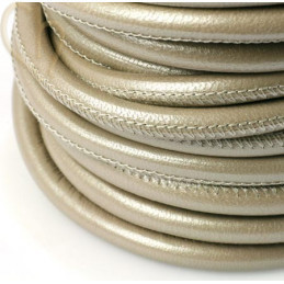 Cuir rond 6mm Light Beige Brillant