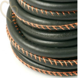 leather round 4mm taupe with orange stitching