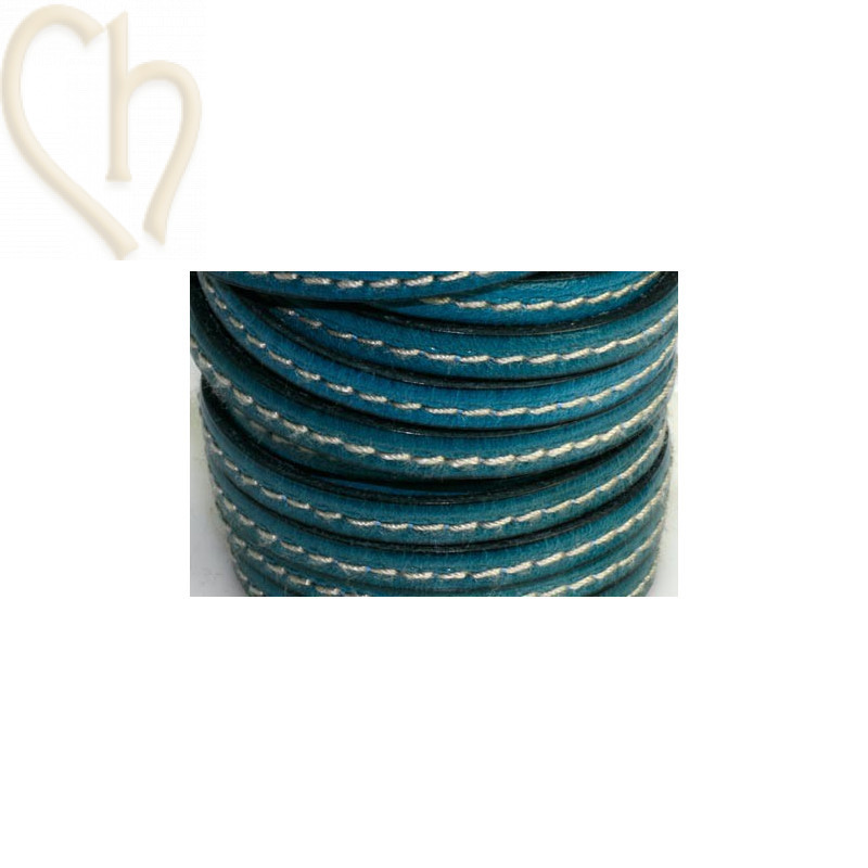 leather 5mm with contrast stitches blue caraibe
