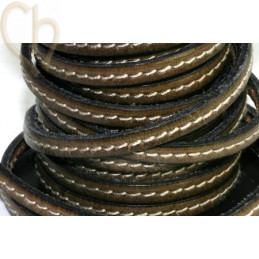 cuir 5mm avec coutures contrastantes khaki