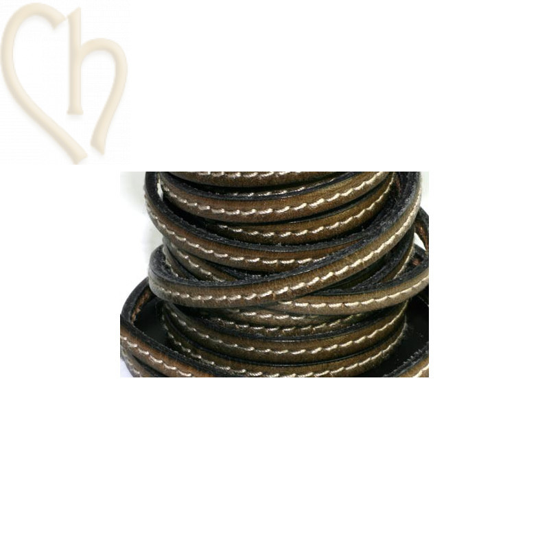 leder 5mm met contrast stiksels khaki