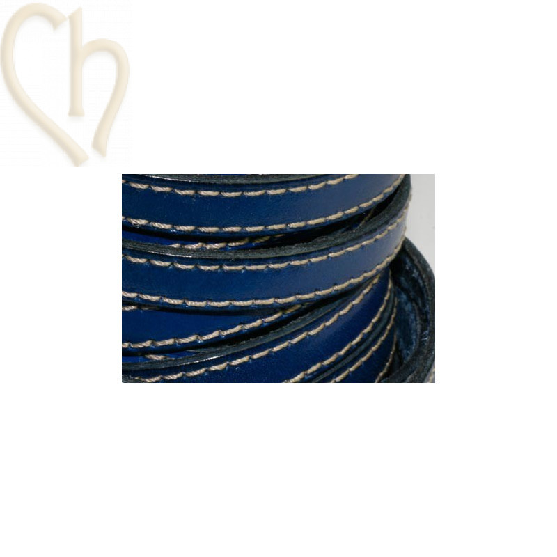 leder 10mm met contrast stiksels blauw