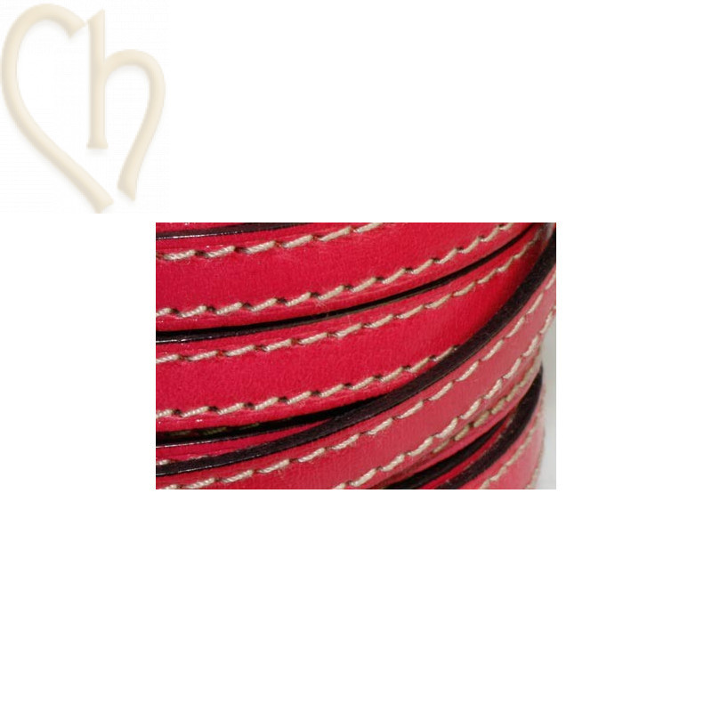 leder 10mm met contrast stiksels fuchsia