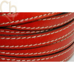 leder 10mm met contrast stiksels rood