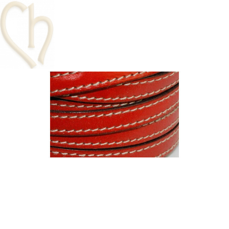 cuir 10mm avec coutures contrastantes rouge