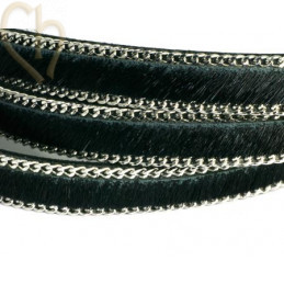 platte leder 10mm + zilveren ketting harige camouflage