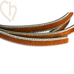 flat leather 10mm + silver chain hairy brown