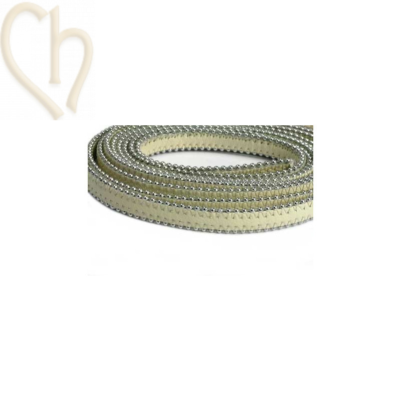 leder plat 10mm met ballketting Ivory