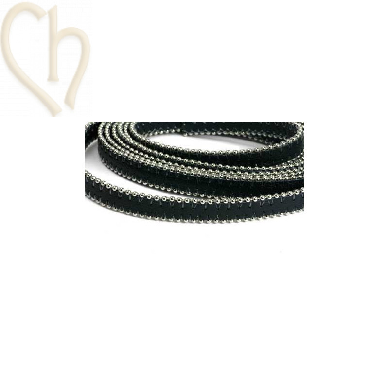 cuir plat 10mm avec chaine boule bleu encre