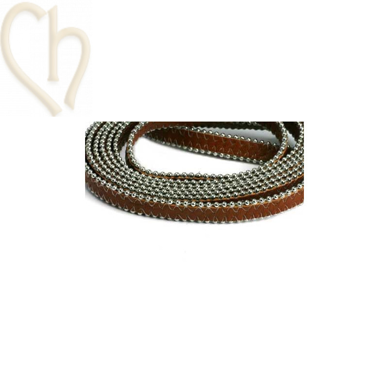 leder plat 10mm met ballketting cognac