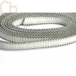 cuir plat 10mm avec chaine boule blanc