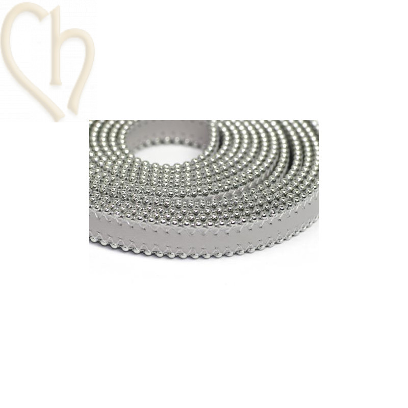 leather flat 10mm with ballchain light grey