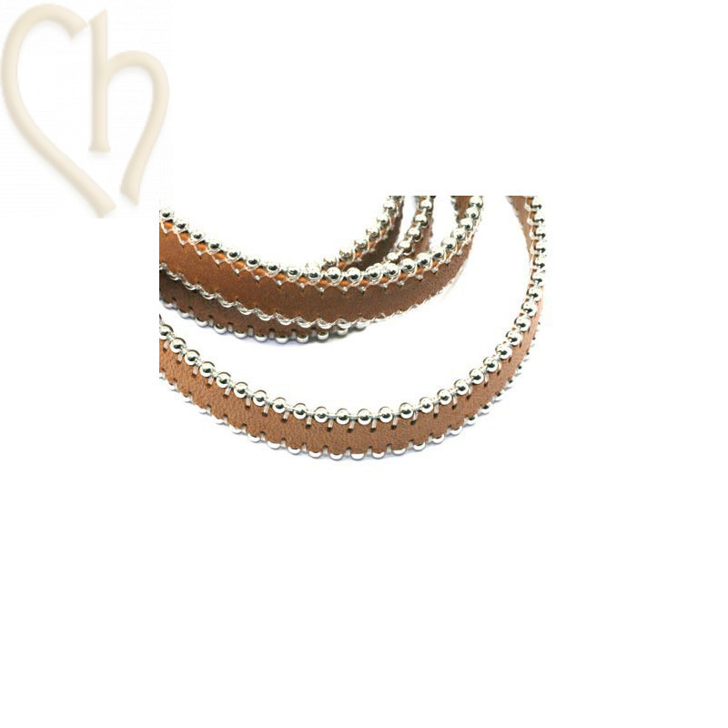 cuir plat 10mm avec chaine boule cognac