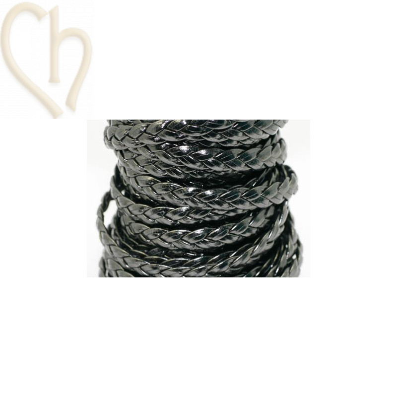 leder 10mm gevlochten zwart