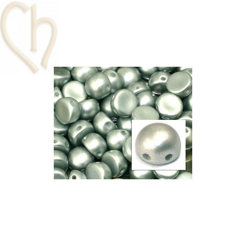 cabochon bead 2-hole 6mm Metallic Silver