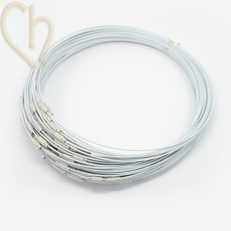 halsketting staaldraad 44 cm met draaislot wit