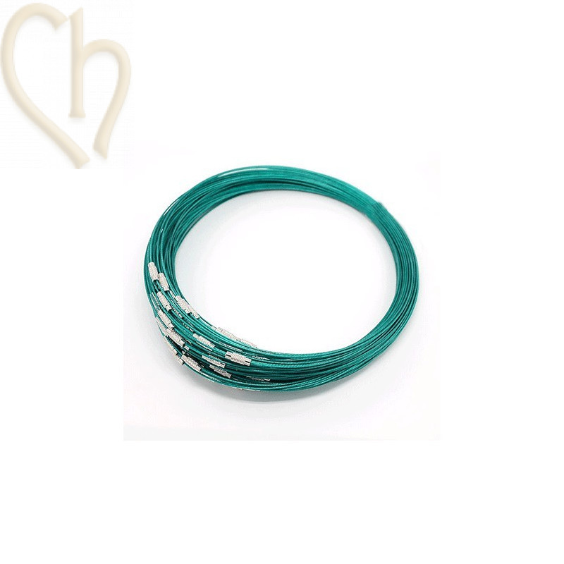 collier fil acier couleur vert 44cm avec fermoir