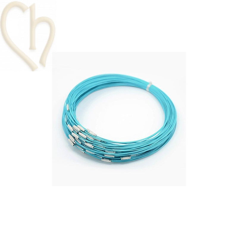 halsketting staaldraad kleur turquoise 44 cm met draaislot 