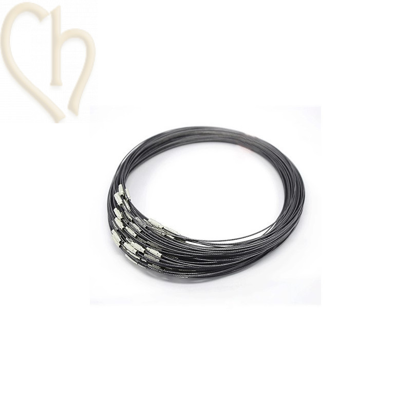 halsketting staaldraad kleur grijs 44 cm met draaislot 