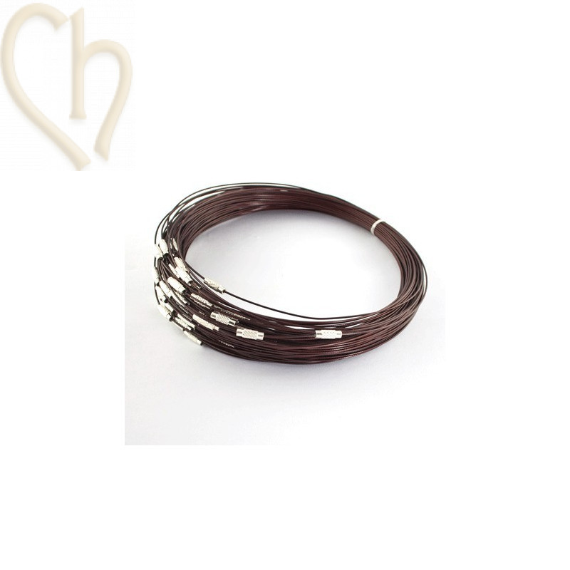 collier fil acier couleur brun 44cm avec fermoir