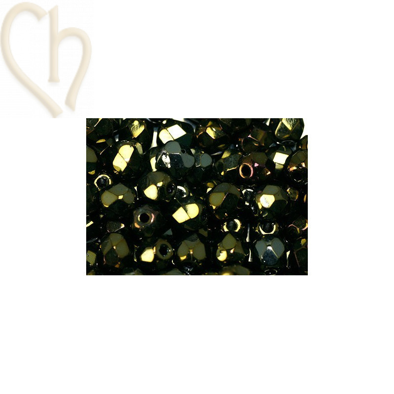 Fire Polished beads 4mm  Jet Brown Iris