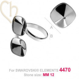 ring regelbaar zilver .925 voor Swarovski 4470 12*12mm steen