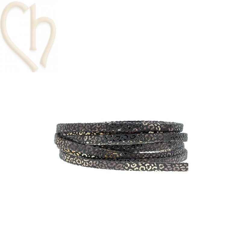 leder leopard metal versterkt 5mm zwart gold