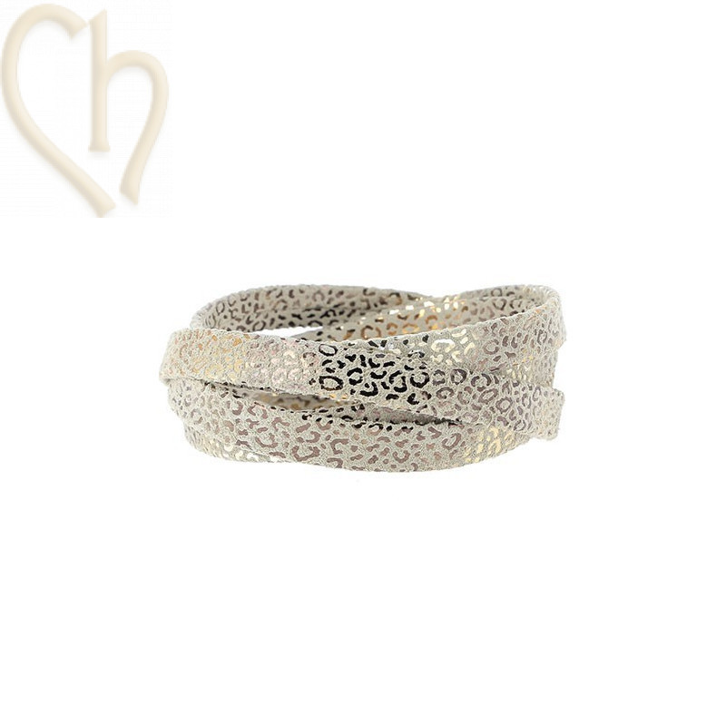 leder leopard metal versterkt 5mm beige gold