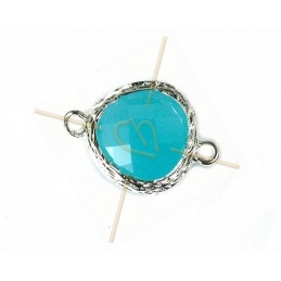 intercalaire 2 anneaux argenté facetté, imit. gemstone 20mm turquoise