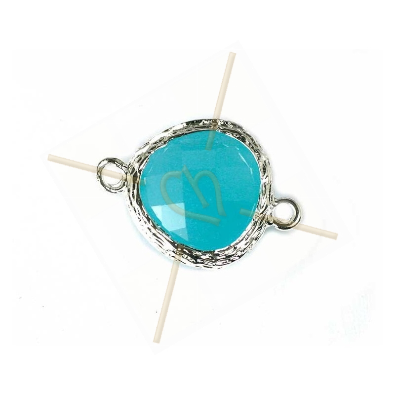 intercalaire 2 anneaux argenté facetté, imit. gemstone 20mm turquoise
