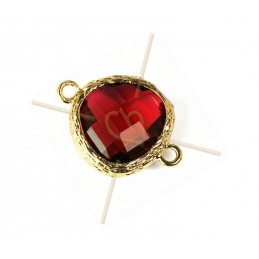 intercalaire 2 anneaux gold facetté, imit. gemstone 20mm rood