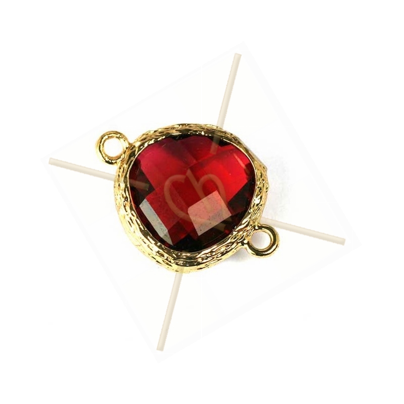 intercalaire 2 anneaux gold facetté, imit. gemstone 20mm rood