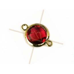 intercalaire ronde 2 anneaux doré facetté, imit. gemstone 20mm rouge