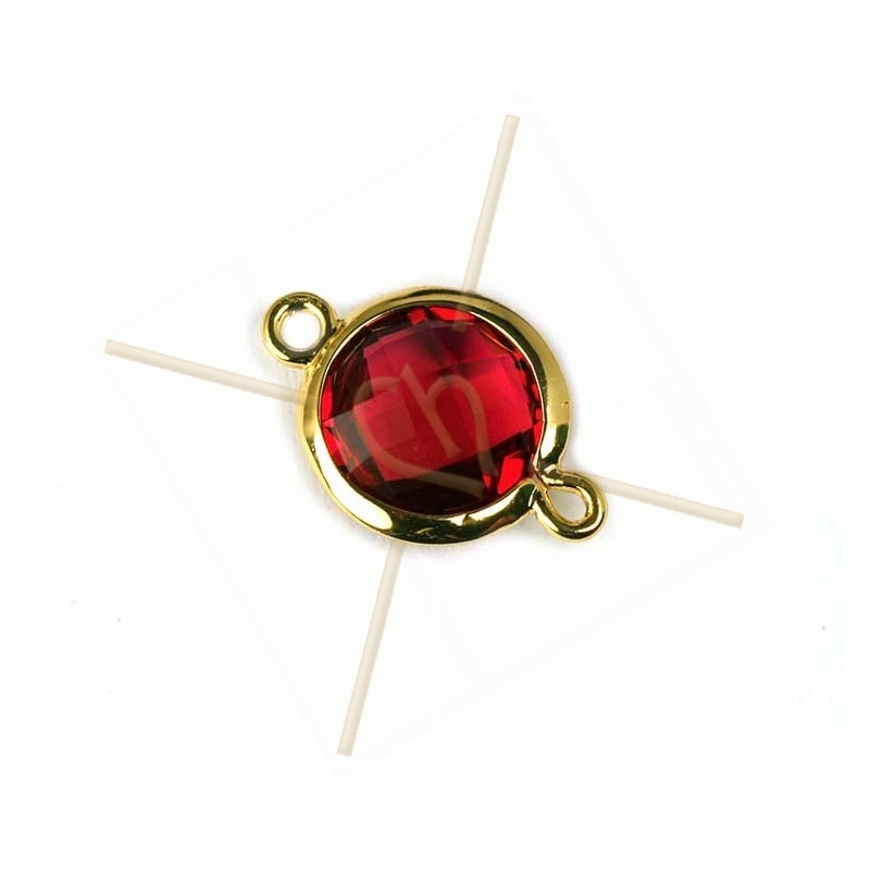 intercalaire round2 anneaux gold plated facetté, imit. gemstone 20mm red