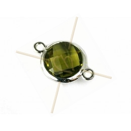 intercalaire ronde 2 anneaux argenté facetté, imit. gemstone 20mm olivine