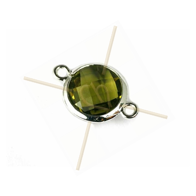 intercalaire round2 anneaux silver plated facetté, imit. gemstone 20mm olivine