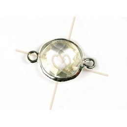 intercalaire ronde 2 anneaux argenté facetté, imit. gemstone 20mm crystal