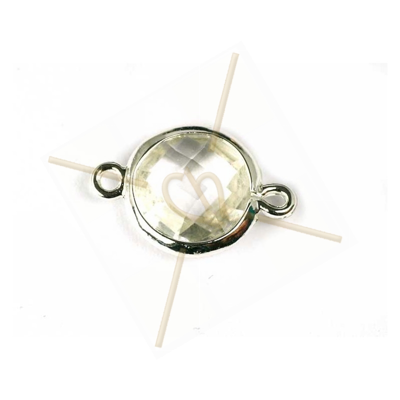 intercalaire ronde 2 anneaux argenté facetté, imit. gemstone 20mm crystal